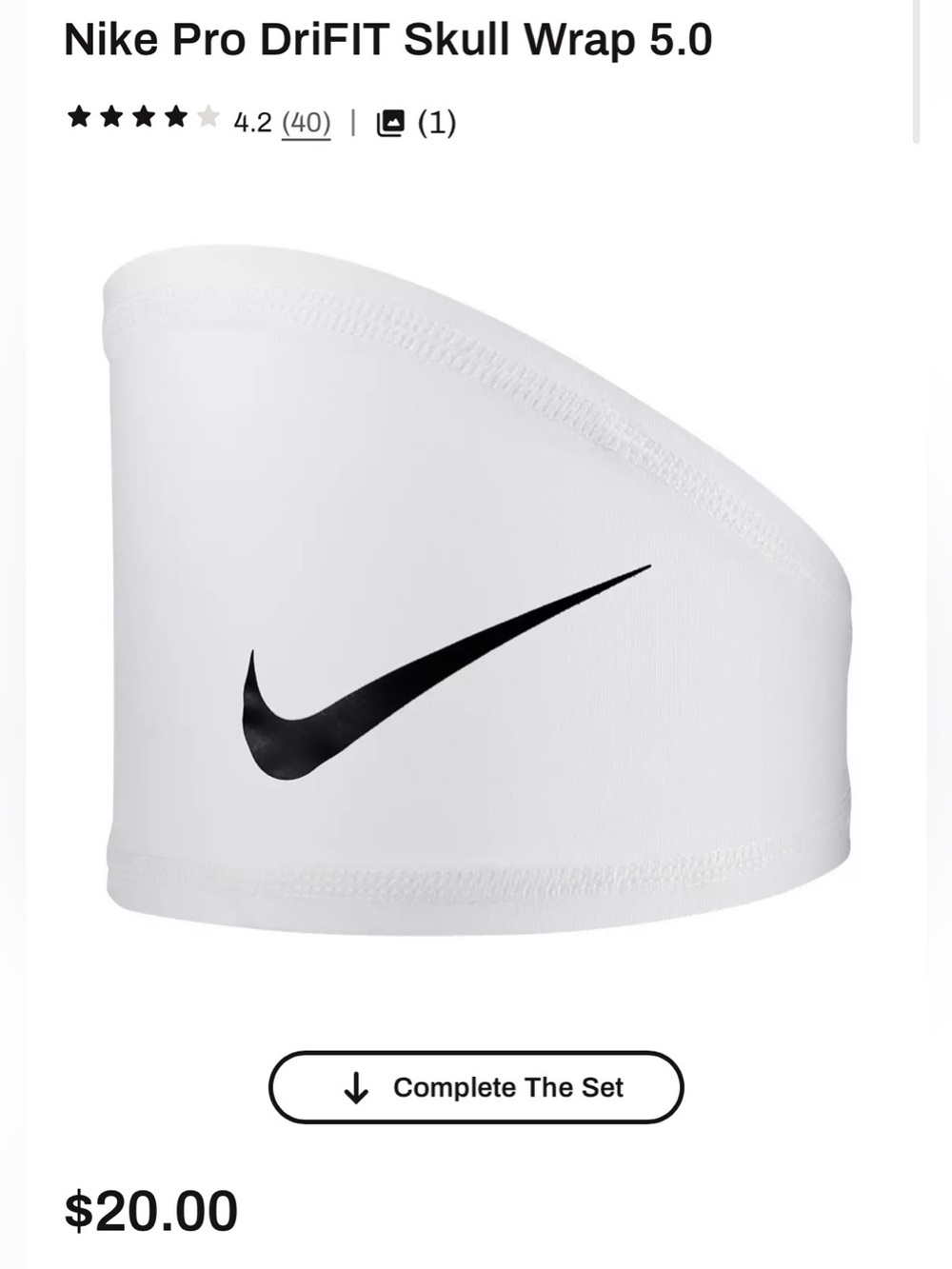NIKE white Moisture-Wicking Performance Headband
